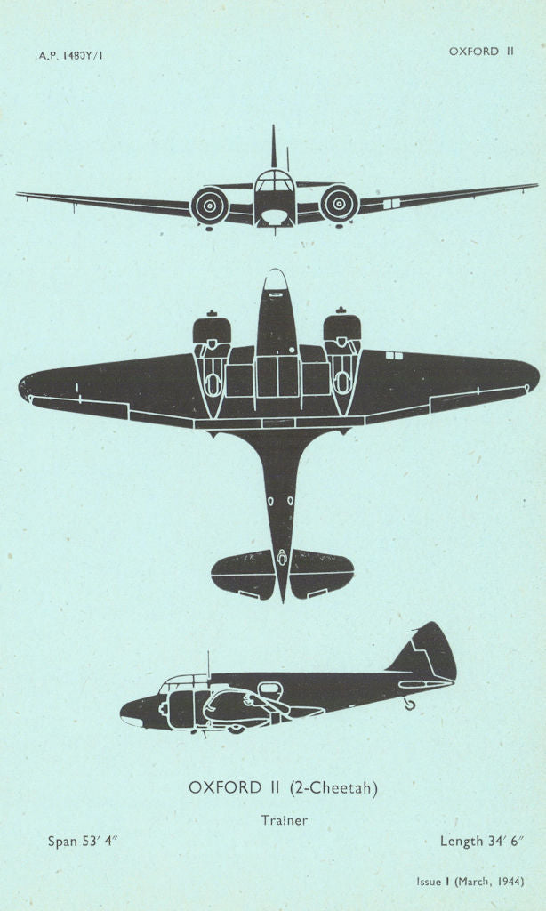 Airspeed Oxford II Trainer. Air Ministry aircraft recognition profile 1944